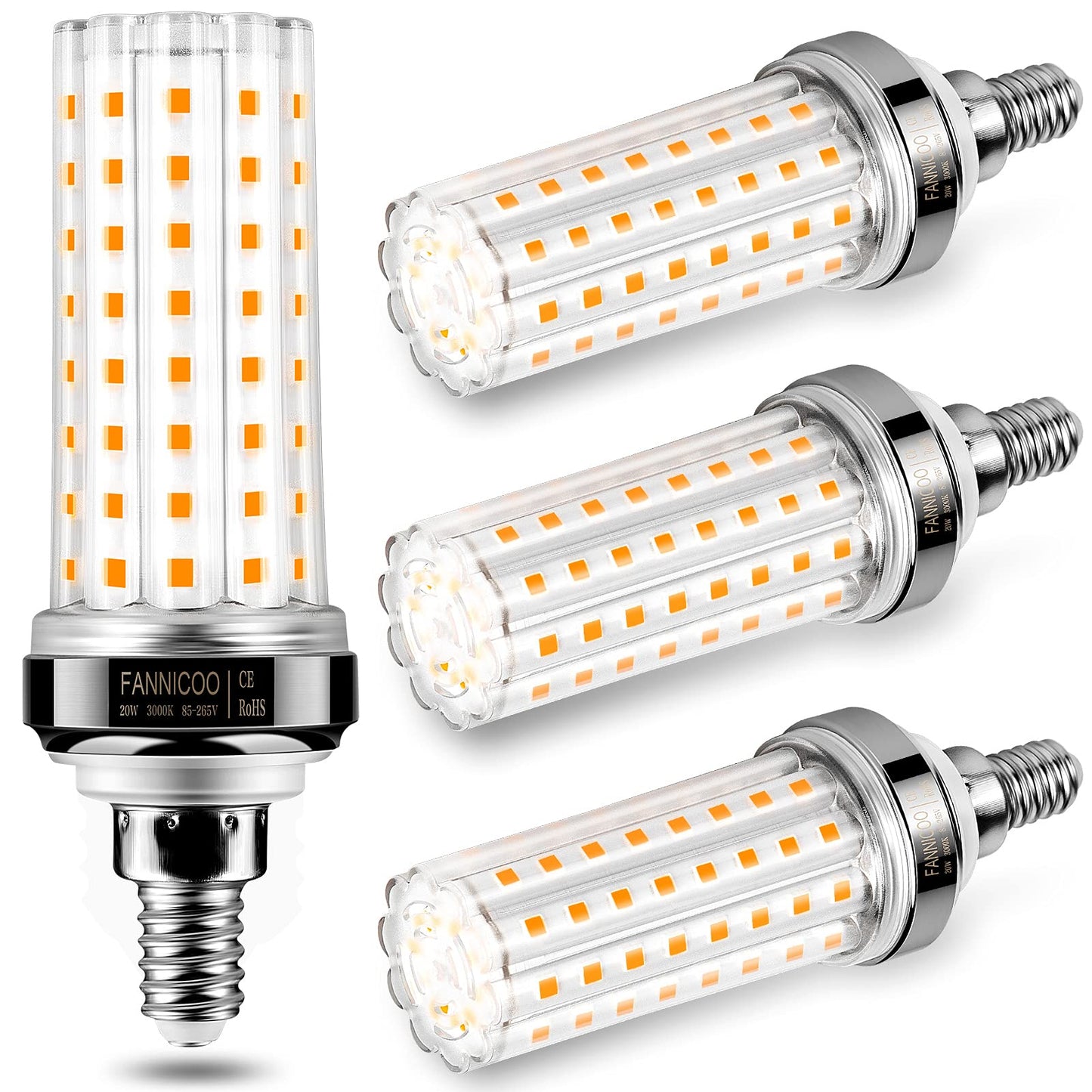 LED Corn Light Bulb 150W Equivalent 2000 Lumen 6500K Cool Daylight White 20W E26/E27 Base Non-dimmable Ceiling Fan Corn Lighting for Home Garage Warehouse Indoor LED Corn Bulbs Pack of 4