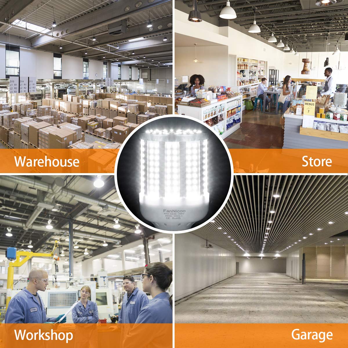 2 Pack 280W Equivalent LED Corn Light Bulb, 4000 Lumen 6500K Cool White Daylight 40W LED Corn Lamp,E26/E27 Medium Base,for Indoor Outdoor Warehouse Garage Basement Backyard Factory Barn and Many Area