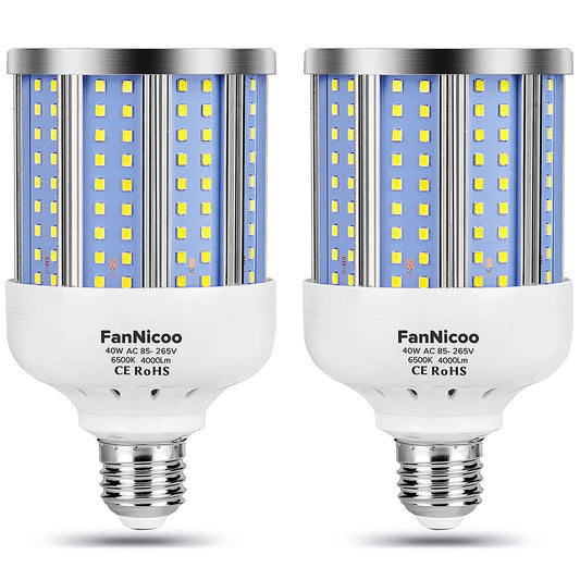 2 Pack 280W Equivalent LED Corn Light Bulb, 4000 Lumen 6500K Cool White Daylight 40W LED Corn Lamp,E26/E27 Medium Base,for Indoor Outdoor Warehouse Garage Basement Backyard Factory Barn and Many Area