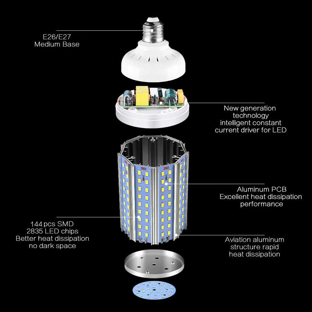2-Pack 200W Equivalent LED Corn Light Bulb 3000 Lumen 6500K Cool White Daylight 30W LED Corn Lamp E26/E27 Medium Base for Indoor Outdoor Warehouse Garage Basement Backyard Factory Barn and Many Areas