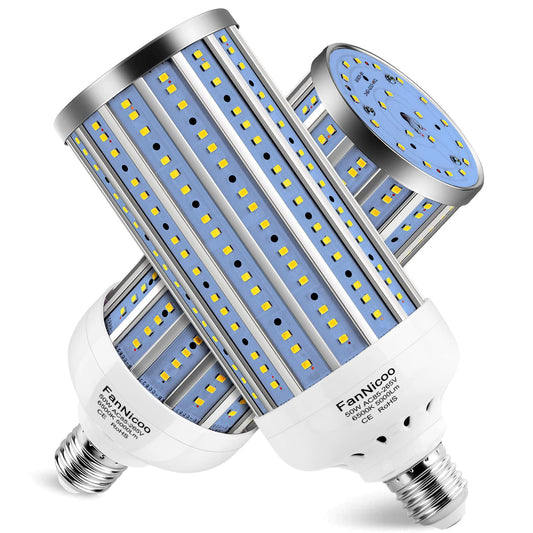 LED Corn Light Bulb 500W Equivalent 5000 Lumen 6500k 50W Large Area Cool Daylight White E26/E27 Medium Base Corn Bulb for Outdoor Indoor Garage Warehouse Factory Workshop Street Backyard Pack of 2